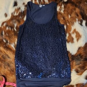 Navy Blue Sequin Women's Tank Top Sz Sm